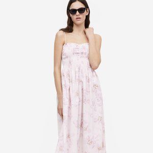 Smocked Cotton Midi Dress H&M, size S, almost like NEW, Floral/cream